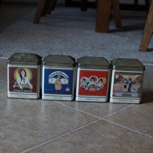 Vintage Bundle of Bristol Ware 1990s Food/Drink Themed Spice Storage Tins